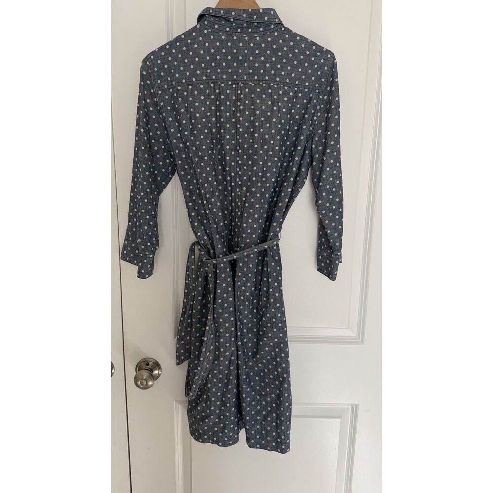 Talbots Blue/White Polka Dot Chambray Shirt Dress Belted Pockets Cotton 10 - Picture 3 of 7